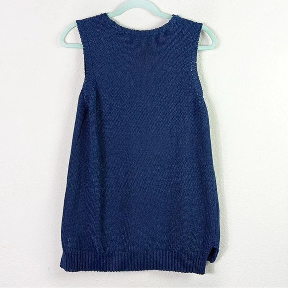 J. McLaughlin Alto Sleeveless Havana Yarn Sweater Vest Navy Blue Size Large - Picture 5 of 11